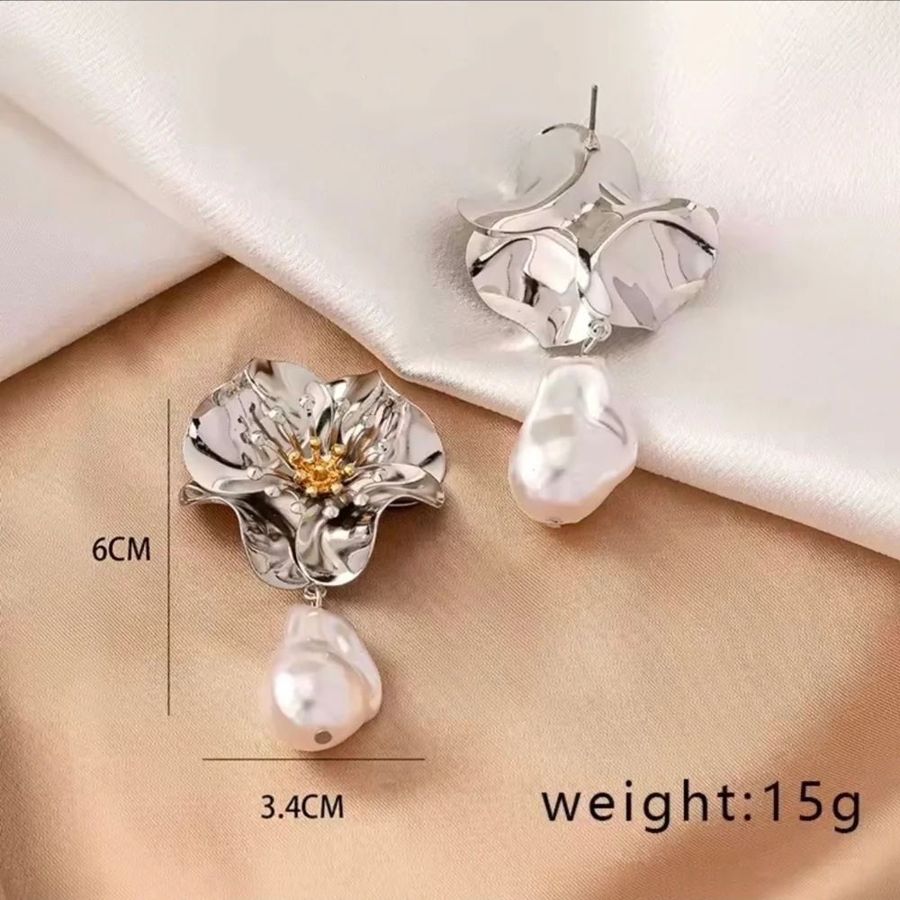 Silver and White Pearl Drop Earrings